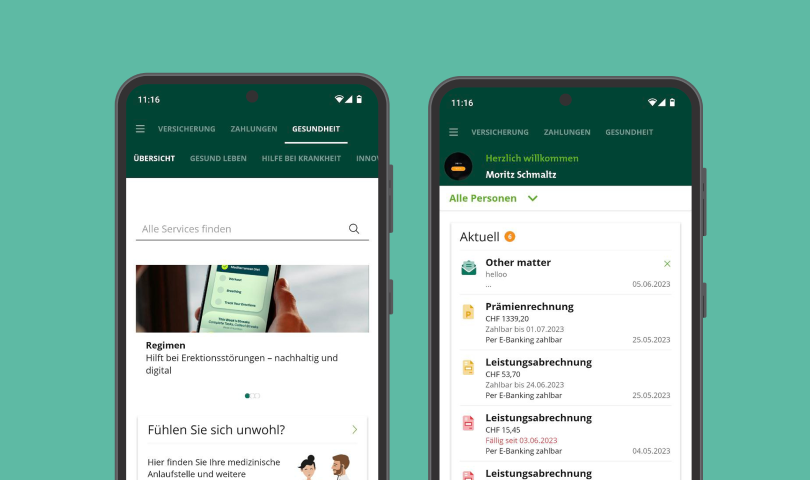 Screenshots of sanitas health portal